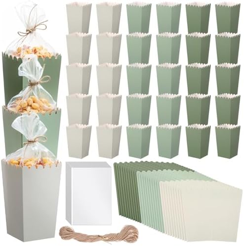Baderke 201 Pcs Clear Wedding Popcorn Bags Treat Set, Gradient Sage Green by Baderke