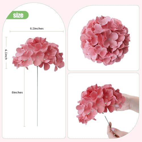 AVIVIHO 105PCS Dusty Rose Fake Flowers Hydrangea Artificial Flowers Bulk (Not Squished, No Steaming Need) Silk Flowers with Stems for Wedding Decor,Home,Baby Shower,Table Centerpieces Decoration - Image 4