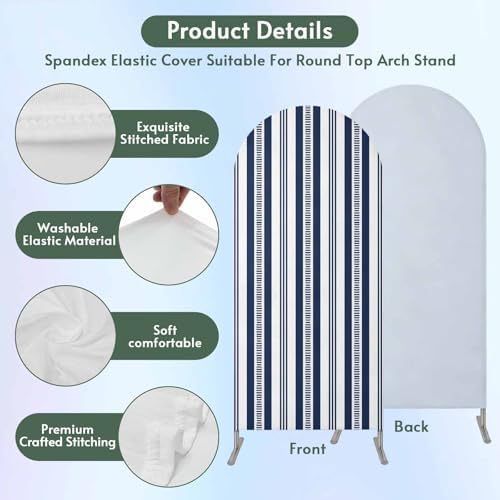 Strip Spandex Arch Backdrop Cover 7.2FT for Balloon Garland Rustic Farmhouse Strip Navy Blue Double-Sided Chiara Backdrop Stand Cover Elastic Fabric Background for Birthday Party Baby Shower Decor - Image 3