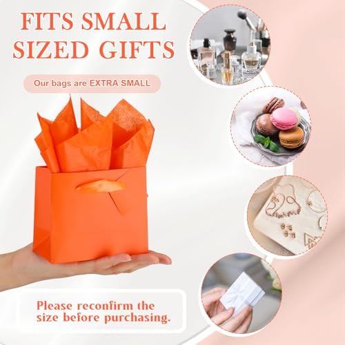 Qilery 50 Pcs Wedding Paper Gift Bags Bulk with Tissue Paper Small Gift Bags with Handle and Tags for Birthday Wedding 4th of July Party Business(Orange,4.7 x 2.4 x 3.9'') - Image 4
