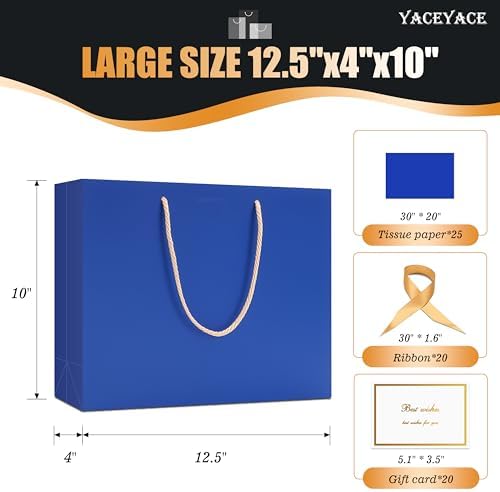 YACEYACE Blue Gift Bags with Bow 20Pack of Blue Gift Bag with Tissue Paper - Image 3