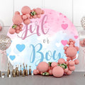 YongFoto Boy or Girl Gender Reveal Round Backdrop Cover 7.5ft Loving Heart Pink Blue Photography Background He or She Pregnancy Reveal Welcome New Baby on The Way Party Banner Photoshoot Props by YongFoto