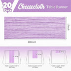 20 Pack Lavender Table Runner 17 x 108inch Cheesecloth Table Runner Rustic Boho Gauze Sheer Fabric Cheese Cloth Table Runners for Wedding Party Bridal Baby Shower Birthday Spring Table Decor - Image 2