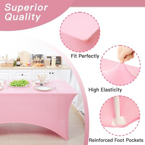 Fixwal 3 Pack 6FT Pink Birthday Tablecloth Spandex Fitted Table Cover - Image 2