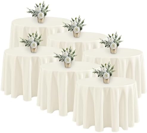 Fitable 6 Pack Ivory Round Tablecloths 90 Inch for 36"-72" Tables by Fitable