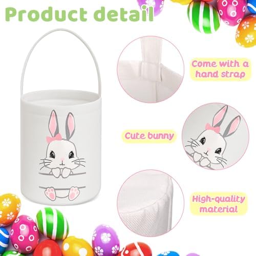 SATINIOR 12 Pack Easter Basket Bulk Easter Bunny Canvas Buckets with Handles Large Personalized Cute Rabbit Tote Bags for Hunt Party Favor Gifts(Lovely Color) - Image 3