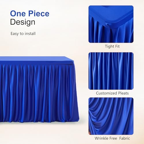 Wish Care Royal Blue Polyester Table Clothes for 4 Foot Rectangle Tables, Wrinkle Free Fitted Table Cover with Pleated Ruffle Table Skirt for Birthday Party Wedding Trade Show Event Display - Image 4