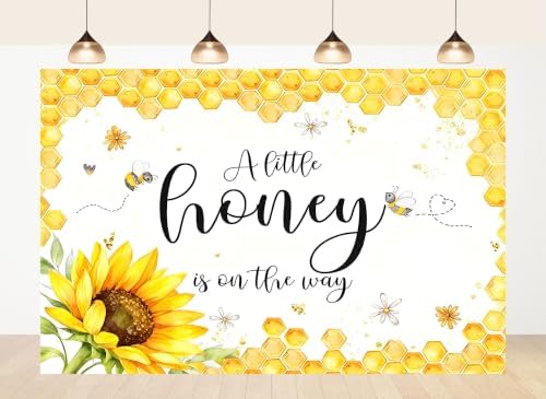 10x8ft Fabric Watercolor Honey Bee A Little Honey is On The Way Backdrop Sunflower Honeycomb Background for Baby Shower Party Decorations Tapestry Photo Studio Props by wigshumanhair
