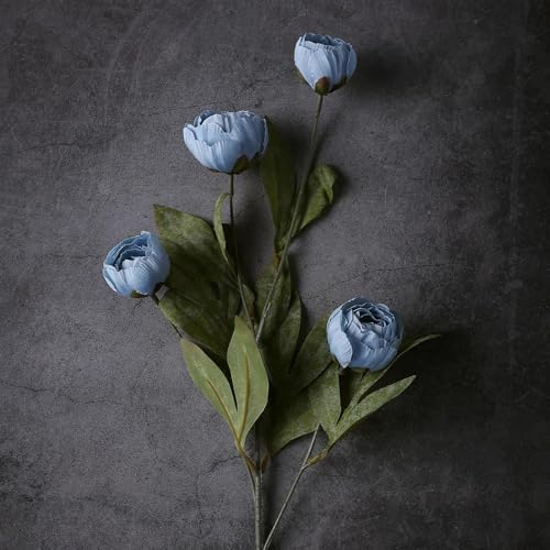 6 Pcs 27" Faux Silk Peony Artificial Flowers Stems for Vase (Dusty Blue) - Image 2