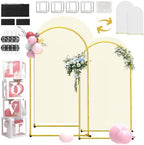 Wedding Arch Backdrop Stand and Covers Set of 2 (7.2FT & 6FT),Double-Color Spandex Fitted Arch Covers Balloon Arch Stand for Wedding/Baby/Shower/Birthday/Party Decor/Indoor Outdoor Use (White+Cream) by LIFENCE