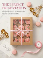 qiqee Auto-pop Up Cupcake Boxes with Window Brown 40PCS 12 Count Cupcake Box 13"x10"x3.5" Cupcakes Carrier, 12 Cupcake Containers with 2 rolls of pink ribbons - Image 6