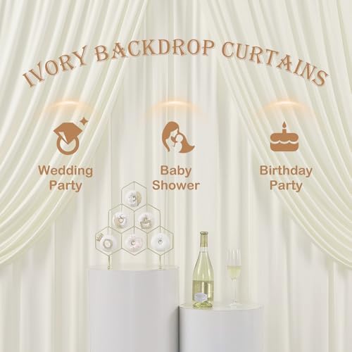 50ft x 12ft Wrinkle Free Ivory Backdrop Curtains for Parties, 10 Panels Silky 12FT Long Photo Backdrop Drapes Back Drop Cloth for Wedding Birthday Photography Background Decor - Image 4