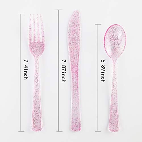 WDF Rose Gold Pink Plastic Plates with Pink Plastic Silverware include 40 Dinner & Salad Plates, 40Forks, 40 Knives, 40 Spoons for Party/Baby Shower/Wedding - Image 5