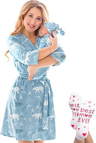 Mommy and Me Robe and Swaddle Set | Maternity Robe Matching Baby Girl, Boy by ECOBABYMadeWithLove