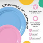 Party Solids Exquisite Light Blue & Pink Mixed Paper Plates - 7" & 9", 200 Pack (100 each), 350 GSM - Image 4
