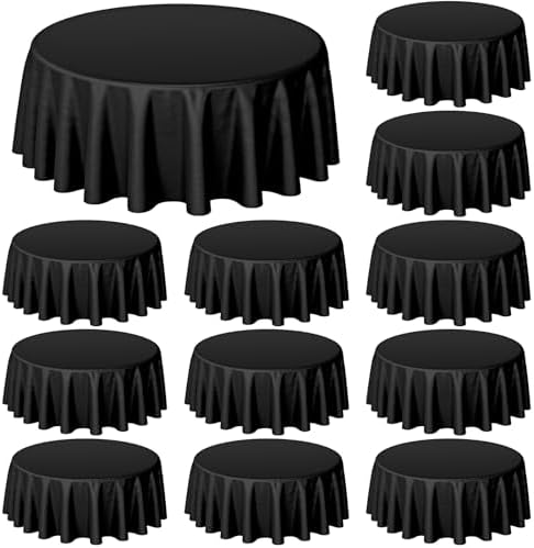 Buryeah 12 Pcs 84 Inch Black Round Plastic Disposable Table Cloth Waterproof Tablecloth Circle Table Covers for Bridal Wedding Birthday Party Gender Reveal Baby Shower by Buryeah