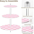 J JOYSAY Chess Checkerboard Pink White Print Acrylic Cupcake Stand 3 Tier Dessert Table Display Set Clear Cake Stands for Wedding Baby Shower Party Decorations Easy Assembly Macaron Tower - Image 2