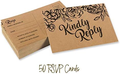 50 Blank RSVP Postcards Floral Kraft Rustic Print 4"X6" Response Cards,RSVP Reply Card for Wedding,Bridal Shower,Baby Shower - Image 5