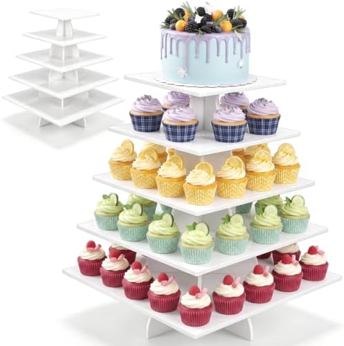 Nuanchu 5 Tier Large White Cupcake Stand for Wedding Christmas, Square by Nuanchu