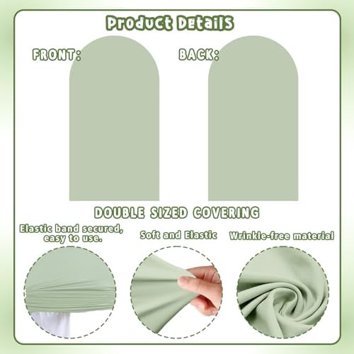 2PCS Arch Backdrop Covers Pea Green Cream (7.2ft+6ft) , 2 Sided Spandex Fitted Arch Stand Covers Background for Wedding Baby Shower Birthday Bridal Shower Party Decorations(Only Covers) - Image 5