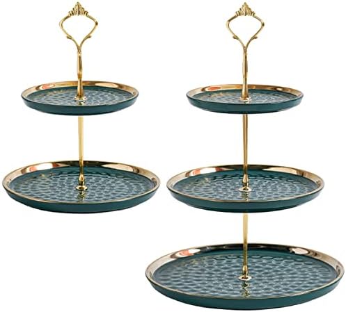 Tosnail Set of 2 Porcelain Cupcake Stand Ceramic Dessert Stand Tiered Serving Trays with Gold Rod, 3 Tiers and 2 Tiers Cake Stand Party Serving Trays Fruit Pastry Holders for Wedding and Party, Green by Tosnail
