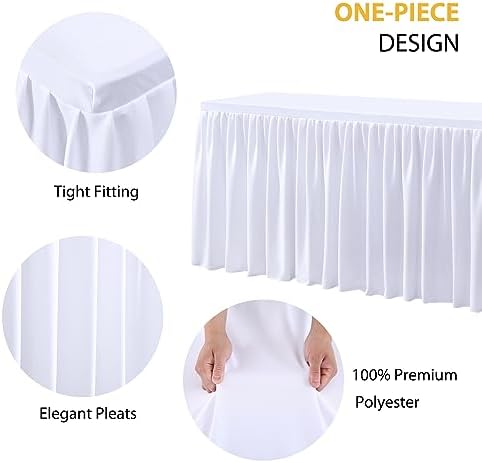 White Tablecloth Rectangle Tables 6FT, Polyester Wrinkle Free Stretch Table Cloth 6ft Fitted Table Cover with Pleated Ruffle Skirt for Weddings Birthday Banquet Baby Shower - Image 2