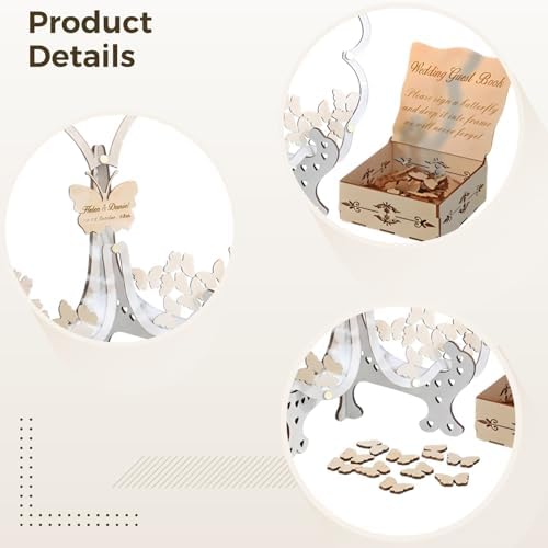 61 Pcs Butterfly Guest Book Alternative, Rustic Drop Wooden Signs for Wedding, Quinceañera, Parties, 60 Small Wooden Butterflies with Box, Unique Celebration Decor - Image 4
