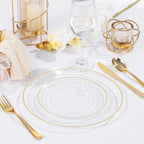 bUCLA 100PCS Clear and Gold Plastic Plates - Clear Disposable With Gold Rim Include 50 Each (10 inch Dinner & 7 inch Dessert) Plates, Ideal for Party & Thanksgiving - Image 6