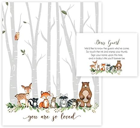 Woodland Thumbprint Sign 11x14 inches and Guest Sign 5x7 inches, Woodland Baby Shower Thumbprint guest sign by Handmade