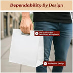 White Kraft Paper Bags with Die Cut Handles, 11" x 6" x 11", 500 Pack - Image 3