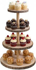 4 Tier Wooden Cupcake Tower, Wood Cupcake Stand, Tiered Dessert Stands, Large Rustic Cupcakes Display Holder Stand, for Woodland Baby Shower Decoration Wedding Birthday Tea Party Farmhouse Decor by Unknown