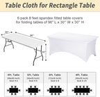 Fixwal 6 Pack 8FT White Tablecloth Rectangle Spandex Fitted Table Cover - Image 3