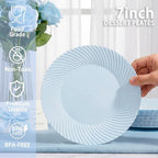 IOOOOO 100 Pcs 7" Blue Plastic Dessert Plates, Fancy Blue Cake Plates - Image 2