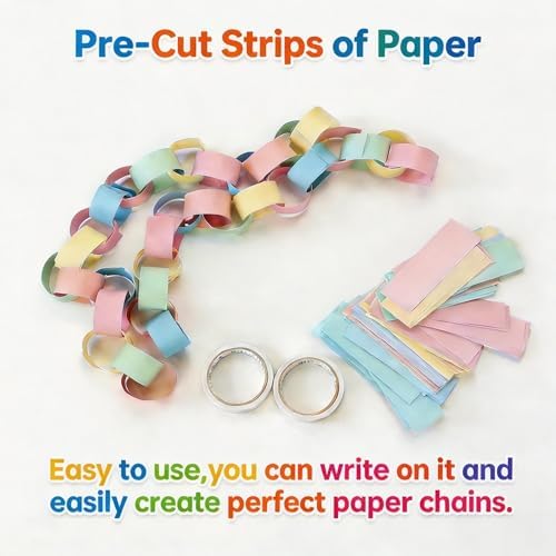 Macaron Pastel Paper Chain & Mirror Star Garland Kit with Double-Sided Tape, Pre-Cut 10 Colors Strips. Ideal for Birthday, Baby Shower, Wedding & Party Decor. (800, 2 x 8.27 Inches) - Image 5