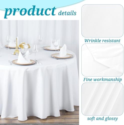 YMHPRIDE 6 Pack Round Tablecloth White Table Cloths 132 Inch Polyester Round Table Cloth,White TableClothes Round 132 inch Washable Fabric Table Covers for Wedding,Party,Dining,Banquet - Image 3