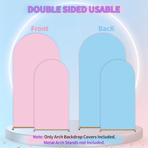 Arch Backdrop Cover Set of 2 (6FT/7.2FT) Double Color Wedding Gender Reveal Arch Cover Decorations Spandex Fitted Chiara Arch Backdrop Covers for Baby Shower Party Birthday Banquet (Pink+Blue) - Image 3