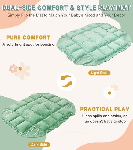 5-in-1 Baby Play Gym and Tummy Time Mat, 12 Learning Cards, Plush Activity Mat with 6 Toys, Baby Gym, Convertible to Ball Pit, Baby Gift, Sage Green - Image 4