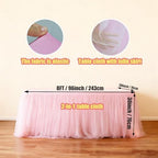 2-Pack Pink 2-in-1 Tulle Tablecloth for 8-Foot Rectangular Table - Image 2