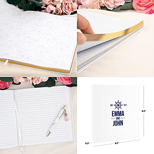 Andaz Press Personalized Wedding Guestbook with Gold Accents, Nautical White Guest Sign in Guest Registry 120 Pages 8.5 X 8.5 Memories Book for DIY, Scrapbook, Photo Album - Image 5