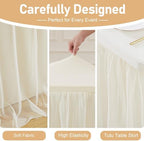 2 Pack Ivory Tablecloth Rectangle 6ft Elastic Fitted Tulle Table Cloth Stretch Spandex Rectangular Table Cover with Ruffle Skirt for Wedding Birthday Baby Shower Party Banquet Dessert Table Decor - Image 6