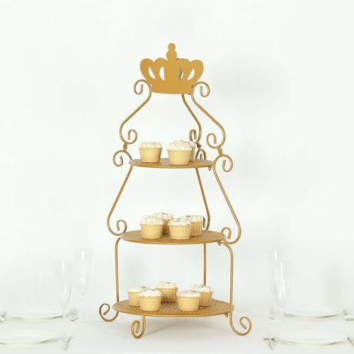 Efavormart 32" Tall 3-Tier Gold Metal Cake Stand Royal Crown Top Cupcake Holder, Grand Wedding Centerpiece & Party Hosting Display by efavormart
