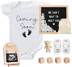 9 Pcs Pregnancy Announcements Set, Include Felt Letter Board Baby Bodysuit Shoes and Wooden Sign Surprise Announcement for Grandparents Partner Gift Family Reveal(Grey Coming soon-white shoe) by SytuHete