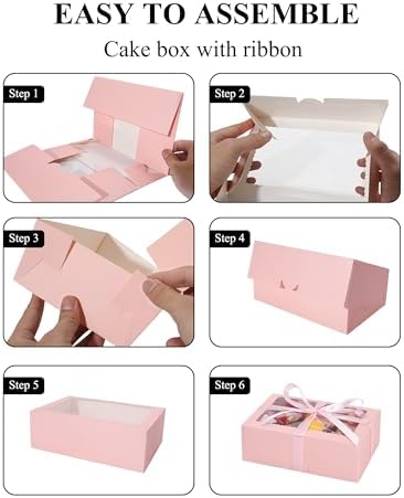 COTOPHER 50Pcs Cookie Boxes with Ribbons, 9x6x3 Inch Pink Bakery Boxes - Image 6