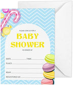 Pack of 30, Boy/Girl Baby Shower Party Collection, Baby Shower Invitation Cards, Fill in the Blank Invites WIth Envelopes, Candy Theme Party Supplies by Inkdotpot