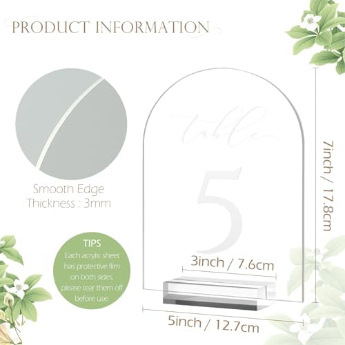 Frosted Arch Table Numbers for Wedding, 5x7 Inch Acrylic Table Numbers 1-25 with Stands, Frosted Acrylic Arch Tabletop Sign with Holder for Centerpiece, Reception, Wedding, Party, Event - Image 2
