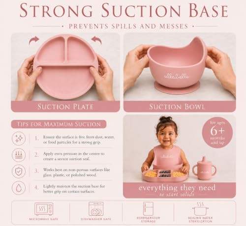 Ullabelle 7 piece baby feeding feeding set with suction toddler plate, silicone suction bowl with lid, and 2 spoons - Image 4