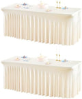 2 Packs Ivory Spandex Table Clothes for 4 Foot Rectangle Table, Spandex Table Covers 4FT Stretch Table Skirts Rectangle Tables Wrinkle Free Fitted Table Cover for Event, Wedding, Banquet & Parties by Shillance