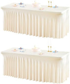 2 Packs Ivory Spandex Table Clothes for 4 Foot Rectangle Table, Spandex Table Covers 4FT Stretch Table Skirts Rectangle Tables Wrinkle Free Fitted Table Cover for Event, Wedding, Banquet & Parties by Shillance