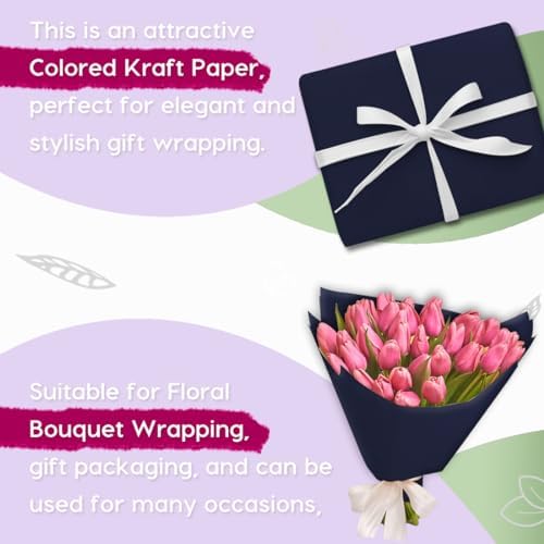 PerkHomy 36" x 2,400" (200') Navy Blue Kraft Paper Roll for Craft Bulletin Board Paper Art Table Covering Crafting Gift Wrapping Bouquet Packing Parcel 80GSM 55LB (Navy Blue, 36" x 200') - Image 4