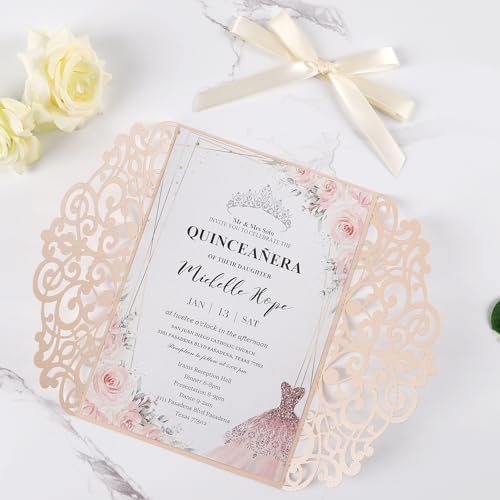 50pcs Blush Pink Wedding Invitations With Envelopes and Rsvp Cards - Image 5